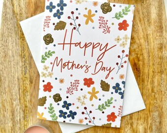 Floral happy mother's day card, mum, step mum, nan, step mum, mom, gift for her, Mother’s Day gift, happy Mother’s Day, blank inside, card