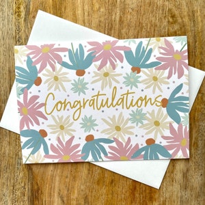 Bloemen gefeliciteerd kaart, gefeliciteerd, kaart voor haar, bloemen, blanco binnenin, meisjeskaart, girly, lief