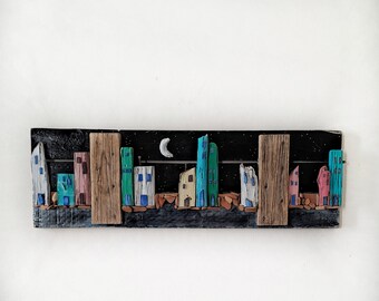 Wooden marine painting, beach house, wall decoration, driftwood, wall art, rustic decor, recycled art
