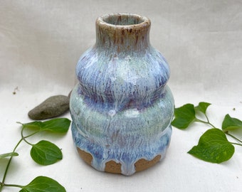 Blue, Purple, and Green Wavy Ceramic Bud Vase | Handmade Ceramic Flower Vase | Handmade Pottery | Ceramic Plant Vase | Colorful Vase