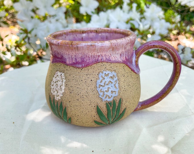 Hand Painted Hyacinth Ceramic Mug | Handmade Ceramic Mug | Handmade Pottery | 10.5 Ounce Ceramic Mug | Spring Mug | Spring Flower Mug