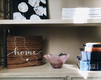 Handcrafted Wood Sign| Handlettered | Home Decor | Home | Los Angeles | Customized | 8 in | Dark Brown Stain | White Lettering | Red Oak