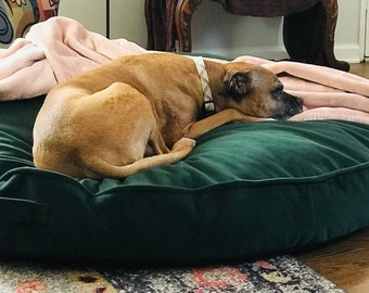 Round Pet Beds, Eco-friendly, Hunter Green Velvet  or Navy Blue Velvet, Soft and Cozy