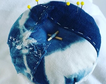 Unique Handmade Hand Dyed Shibori Pin Cushion, Eco-friendly Gift for Women, Christmas, Hygge, Co-worker, Mother, Girlfriend