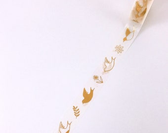 Bird washi tape, masking tape, gold foil Washi tape