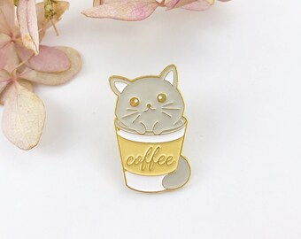 Cat in Coffee Cup Enamel Pin - Cute Metal Backpack Pin