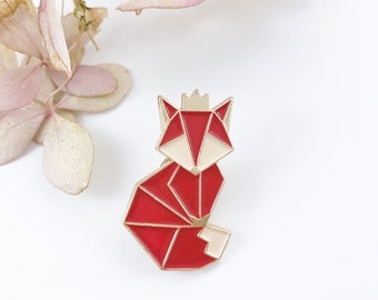 Red Fox Enamel Pin: Origami Style Animal Lapel Pin