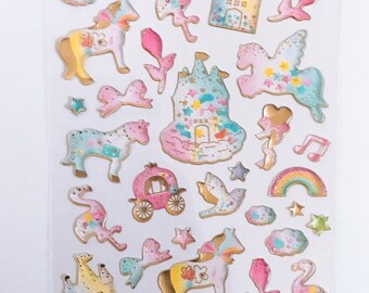 Unicorn Puffy Stickers: Glittery Scrapbook Planner Decals
