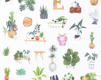Potted Plant Stickers: Washi Scrapbook Planner Stickers (40 pcs)