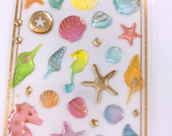 Seahorse and shell sticker sheet | scrapbook sticker | planner sticker | starfish