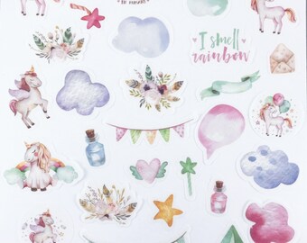 Unicorn Stickers: Washi Scrapbook Planner Stickers (40pcs)