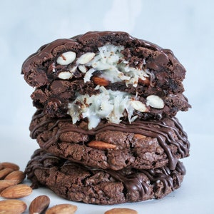 Coconut Stuffed Almond Double Chocolate Cookies, Almond Cookies, Coconut Cookies, Stuffed Cookies, Edible Gifts, Christmas