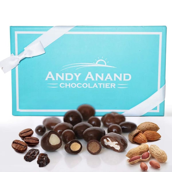 Andy Anand's Milk & Dark Chocolate Sugar Free Bridge Mix of Almonds, Coffee, Raisins, Peanuts 1 lb, Amazing Taste Gift Boxed