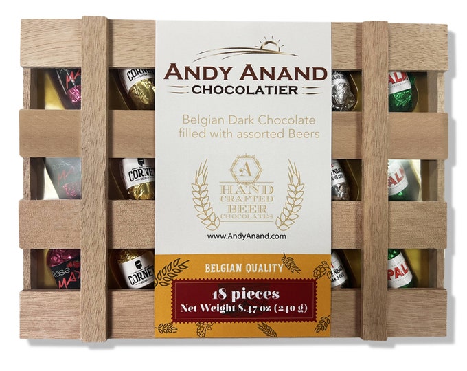 Andy Anand European Beer Flavored Dark Chocolate, Non alcoholic, Assortment Of Premium Selection, 18 Count