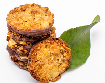 Andy Anand Dark Chocolate Florentines 24 pcs Orange and Almonds Cookies, Wafer Thin, Flown in from Italy, Taste in Every Bite (7 oz)