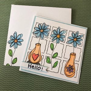Floral greeting card, simple greetings, square card, handmade card, greeting cards, blank card, note card