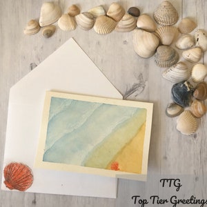 Beach card, watercolor painting, Beach painting, Blank card, note card, Handmade card