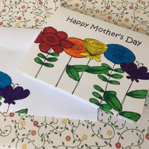 floral mothers day card, mothers day card, handmade greeting card, flower card, rainbow