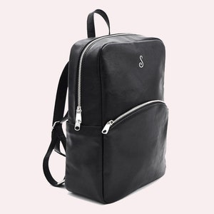Convertible Vegan Leather Backpack for 13-inch Laptop Macbook Pro Black Bag for Work