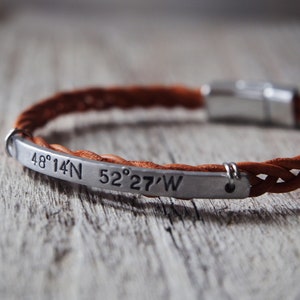 Leather Coordinates Bracelets, Mens Coordinates Bracelets, Gps Coordinates Bracelets, latitude longitude, men, husband, boyfriend bracelet