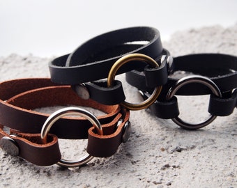 Wear a Ring/ Real Leather Bracelet Holder, Replacement O ring Bracelet, custom, engrave, wedding, O ring Bracelet, Widow Bracelet, Gift her