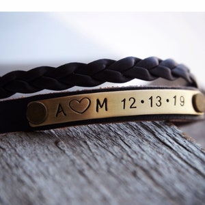 Personalized Bracelets, Couples date Bracelets, Couples Name Bracelets, Customized Leather Bracelets, Boyfriend bracelet, Personalize gifts