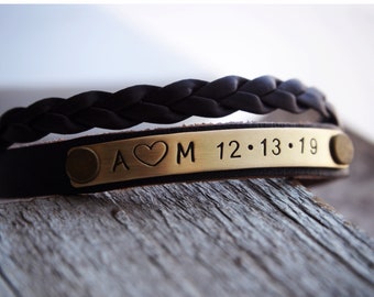 Personalized Bracelets, Couples date Bracelets, Couples Name Bracelets, Customized Leather Bracelets, Boyfriend bracelet, Personalize gifts