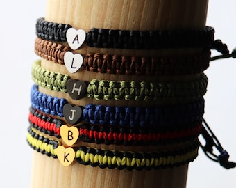 Friendship Bracelet, Custom Engraved Couple Initial Bracelets, Couples Bracelets, him, her, heart, initial, boyfriend, couple jewelry, Gift