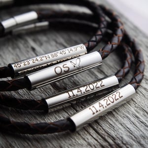 Real Leather/ Mens leather bracelet, Mens Jewelry, Mens Gifts, Coordinate bracelet, leather coordinate jewelry, boyfriend, husband Gifts