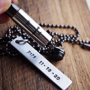 Cremation Necklace bullet, DAD Memory URN Necklace, Bullet Urn Necklace for Him, Custom Engraved Cremation Memorial Jewelry for Ashes