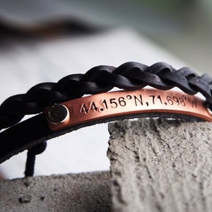 MignonandMignon Personalized Leather Men's Bracelet - Gold Plated Coordinate Bracelet, Groomsmen Gift
