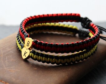 2pcs Set, Custom Engraved Couple Initial Bracelets Custom Couples Bracelets, him, BBF, heart, initial, man, s, mom, t, Personalized Gift
