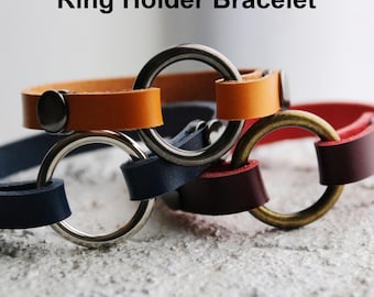 Leather Ring Holder Bracelet, Real Leather O ring Bracelet, Wear a Ring Bracelet, widow bracelet, inspirational bracelet, Husband memory