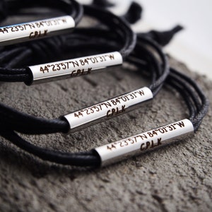 Personalized Bracelet, Men, best friends gifts, leather bracelet, mens coordinate bracelet, boyfriend gift,Custom bracelet, Bff Custom Gifts