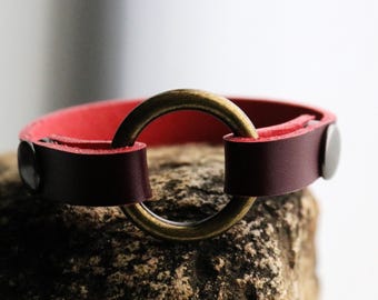 Leather Ring Holder Bracelet Red, Real Leather O ring Bracelet, Wear a Ring Bracelet, widow bracelet, wedding ring bracelet, Husband memory