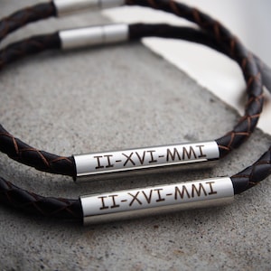 Pulseras 22 Aniversario / Fecha de pareja, regalos de parejas con números romanos, pulsera de fecha de aniversario de pareja, cuero trenzado, pulsera de aniversario