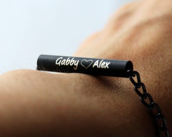 Custom Engraved Couples Bracelet, couples name Bracelet, heart, black, Unique, men, women, chain, adjustable, jewelry, Gift for him, her