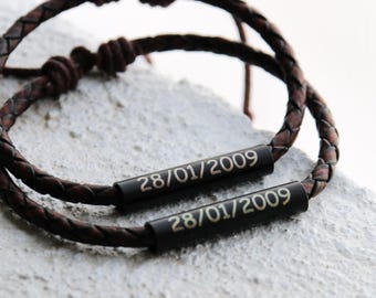 Valentines Day Gifts/ Custom Bracelets, Couples Bracelets Real Leather, Personalized Gifts, Couple jewelry, Husband Wife Anniversary Gifts