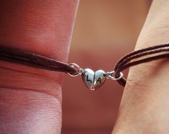 Custom Engraved Couples bracelet adjustable, Couples Bracelets magnetic, couples bracelets initials, couple gifts, set, silver, gold, heart