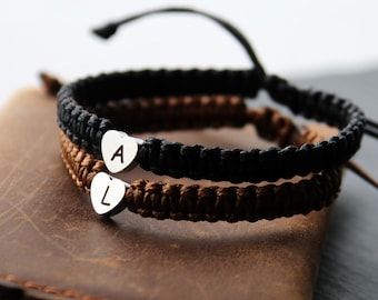 2pcs/ Custom Engraved Couple Initial Bracelets, Couples Bracelets, matching couple, him, her, heart, initial, boyfriend, couple jewelry