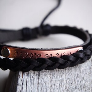 Bracciale coordinato in pelle, Bracciale coordinato da uomo, lunga distanza, Regalo per lui, Gioielli in rame, Regalo fatto a mano, Regali uomo in pelle personalizzati