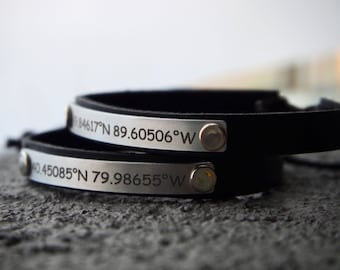 CUSTOMIZED Leather bracelet for men, Coordinate Jewelry, Long Distance Gifts for him, Mens Coordinate Bracelet, Personalized Gifts, bf, dad