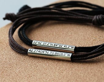 Bransoletka z grawerunkiem, męska, damska, bransoletki z koordynatami, długość i szerokość geograficzna, zestaw bransoletek dla par, bransoletka z grawerunkiem