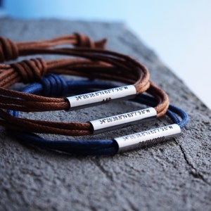 Coordinates bracelet, Mens Latitude Longitude bracelet Navy Blue Leather, personalized Coordinate Bracelet, Couples Gifts, Stainless Steel 画像 5