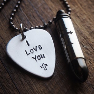 Collana dell'urna per lui, proiettile collana di cremazione, ti amo, gioielli cremazione inciso personalizzata per ceneri, acciaio inossidabile