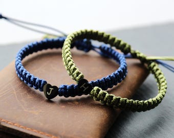 2pcs, Custom Engraved Couple Initial Bracelets, Couples Bracelets, him, her, heart, initial, boyfriend, couple jewelry, Personalized Gifts