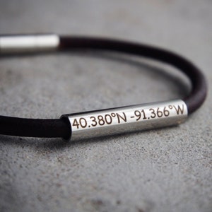 Custom Coordinates Bracelets, Real leather Coordinate Bracelet, Boyfriend Bracelet, Mens Gift, Anniversary Bracelet, Coordinate Bracelets