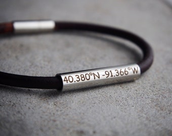 Custom Coordinates Bracelets, Real leather Coordinate Bracelet, Boyfriend Bracelet, Mens Gift, Anniversary Bracelet, Coordinate Bracelets