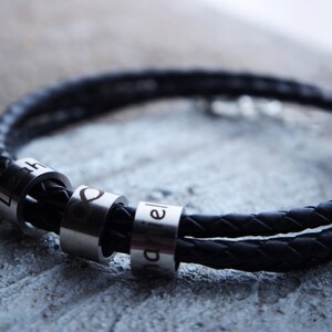 Gifts For Him/ Mens Bracelet with Silver Beads, Adjustable Leather Men Bracelet, Fathers Day Valentines Gift, Gift for men, Gift for husband