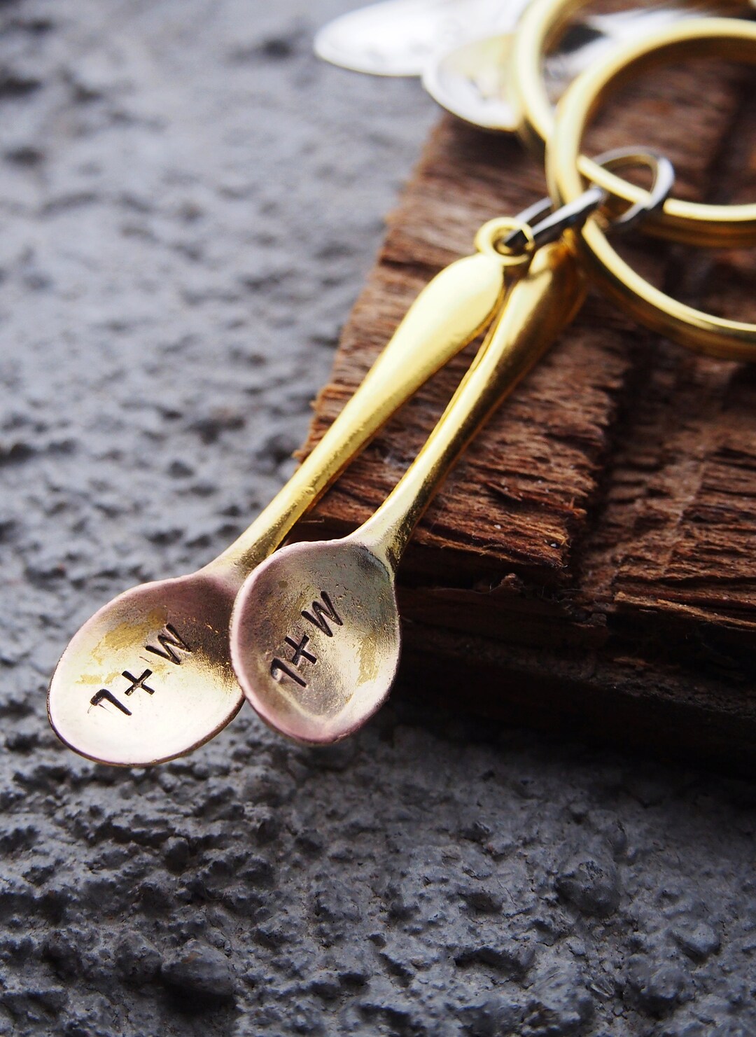 Gold Engraved Spoon Keychain, Spoon Couples Gift, Couples Initial ...